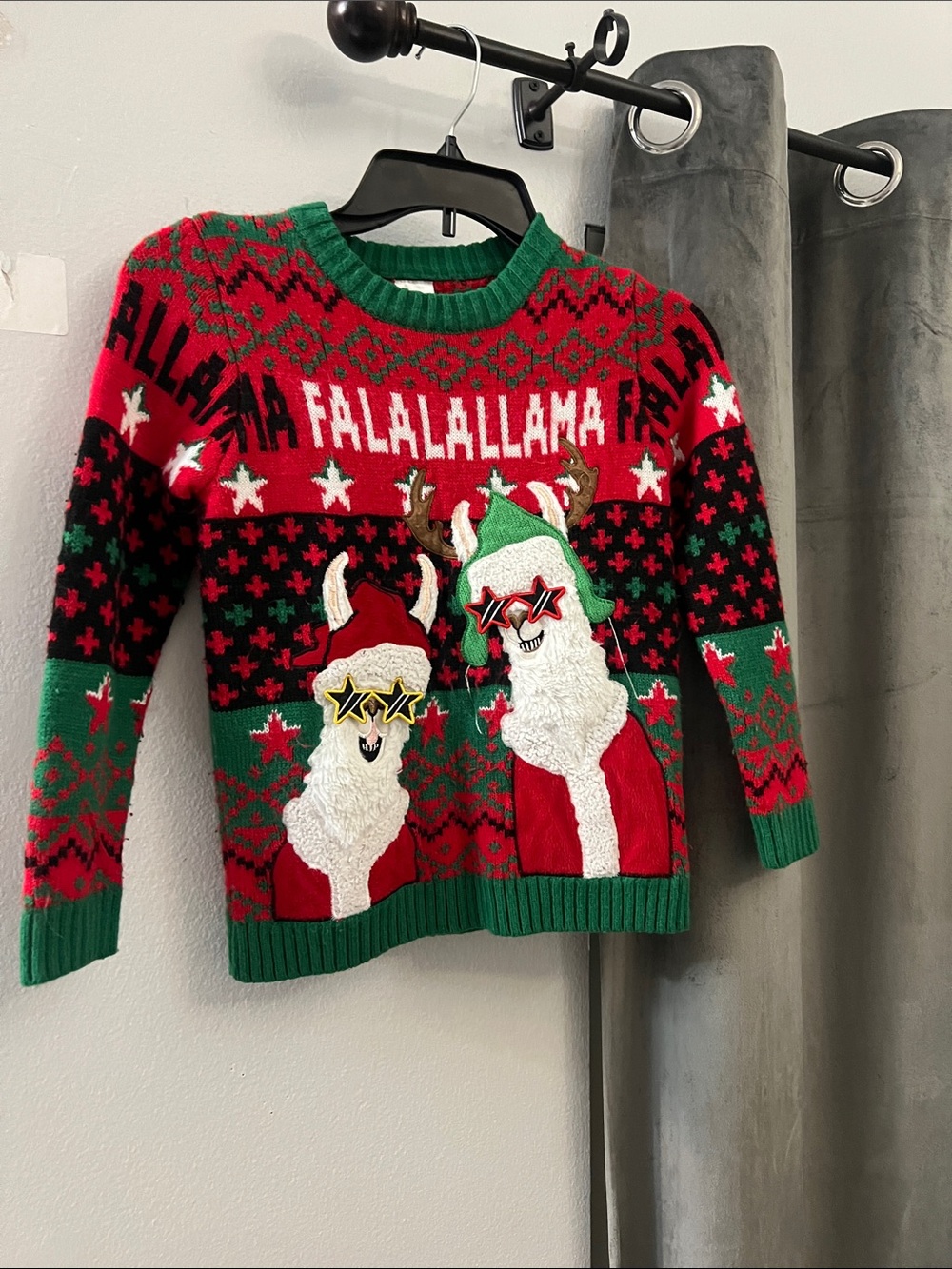 Holiday Time Red & Green Llama Holiday Sweater Med 8